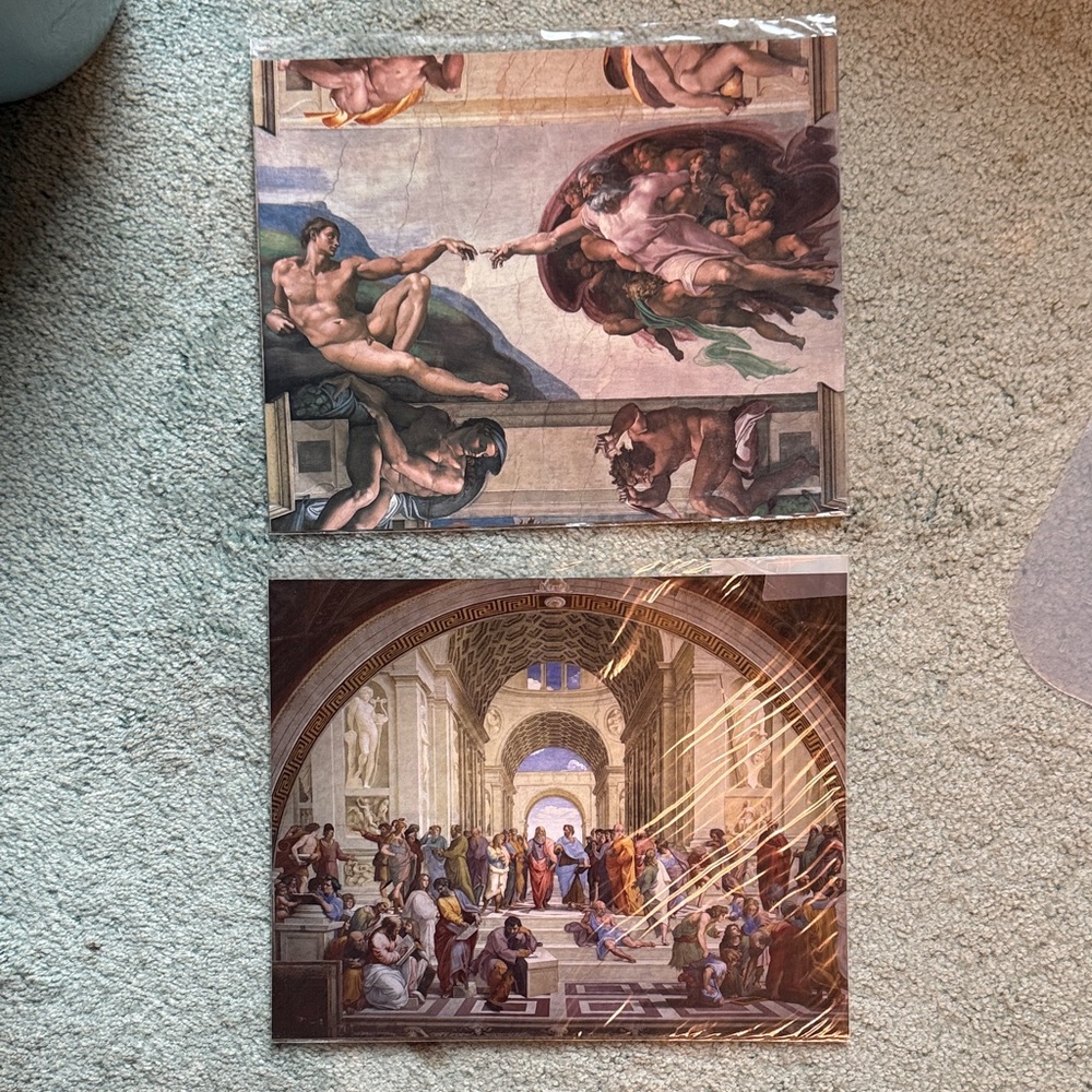 The School of Athens & Creation of Adam Art Prints Set from Vatican Museum - NEW